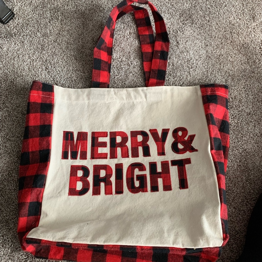 Merry and Bright canvas and flannel tote